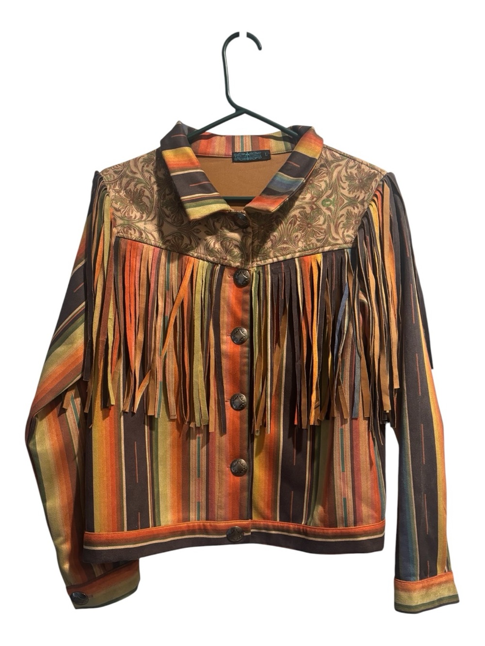Express Women's Striped Fringe Utility Jacket - Brown/Orange/Green
